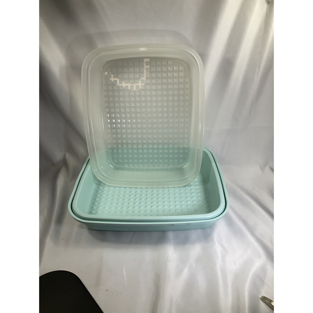 Vintage Tupperware Meat Marinade Container Large Teal Turquoise Seafoam w/ Lid